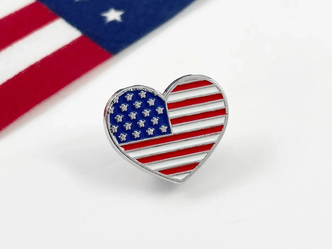 Heart Flag Enamel Patriotic Brooch Pins