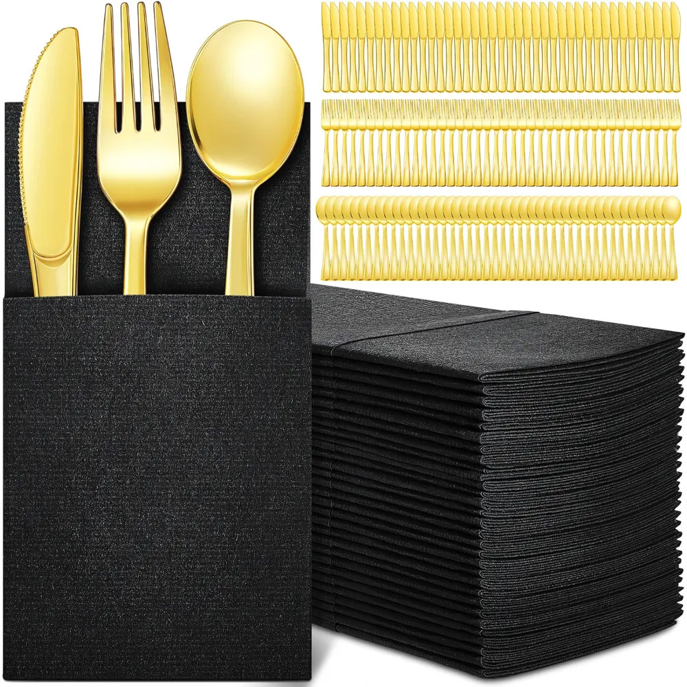 Gold Plastic Silverware Cutlery Set